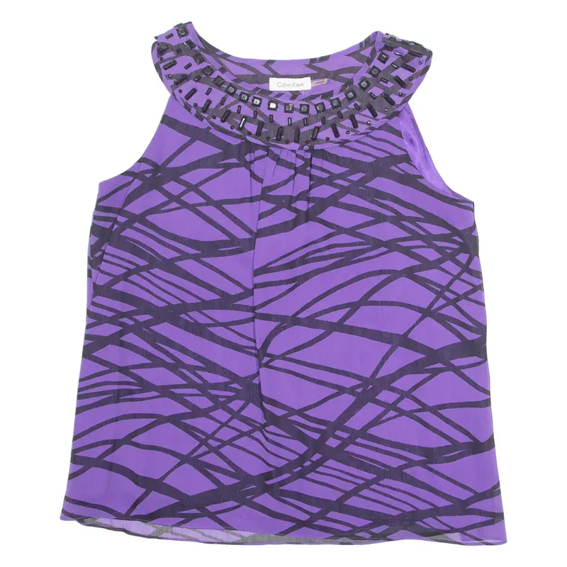 Calvin Klein Womens Printed Vest Purple Sleeveless Crazy Pattern L 1