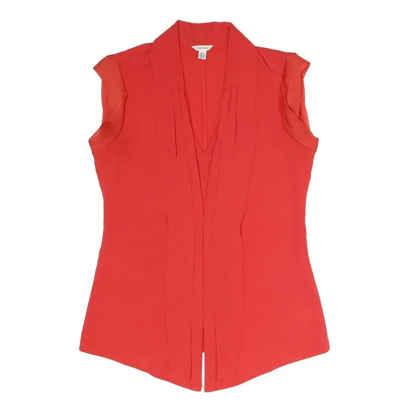 Calvin Klein Womens Red Sleeveless V-Neck Top S Elegant Cotton Blend 1