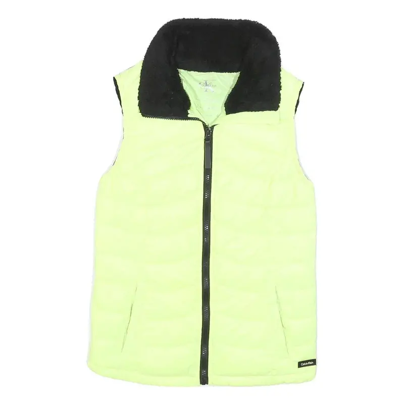 Calvin Klein Womens Yellow & Black Quilted Gilet S Nylon Zip Front Casual Wear 1