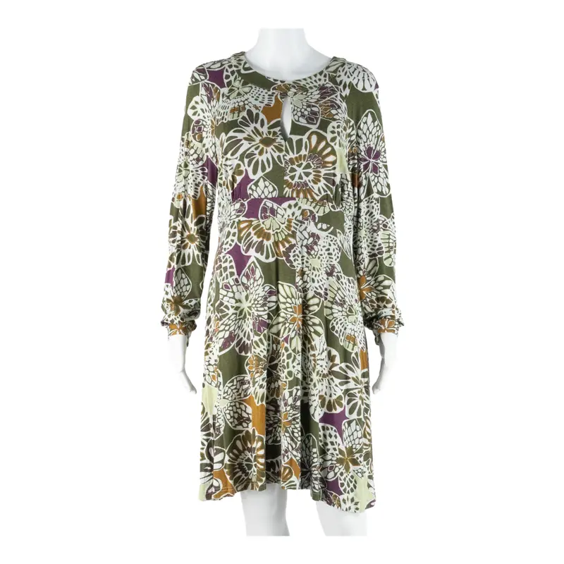 Camomilla Womens Day Dress Green Viscose Crazy Pattern Long Sleeve Midi M 1
