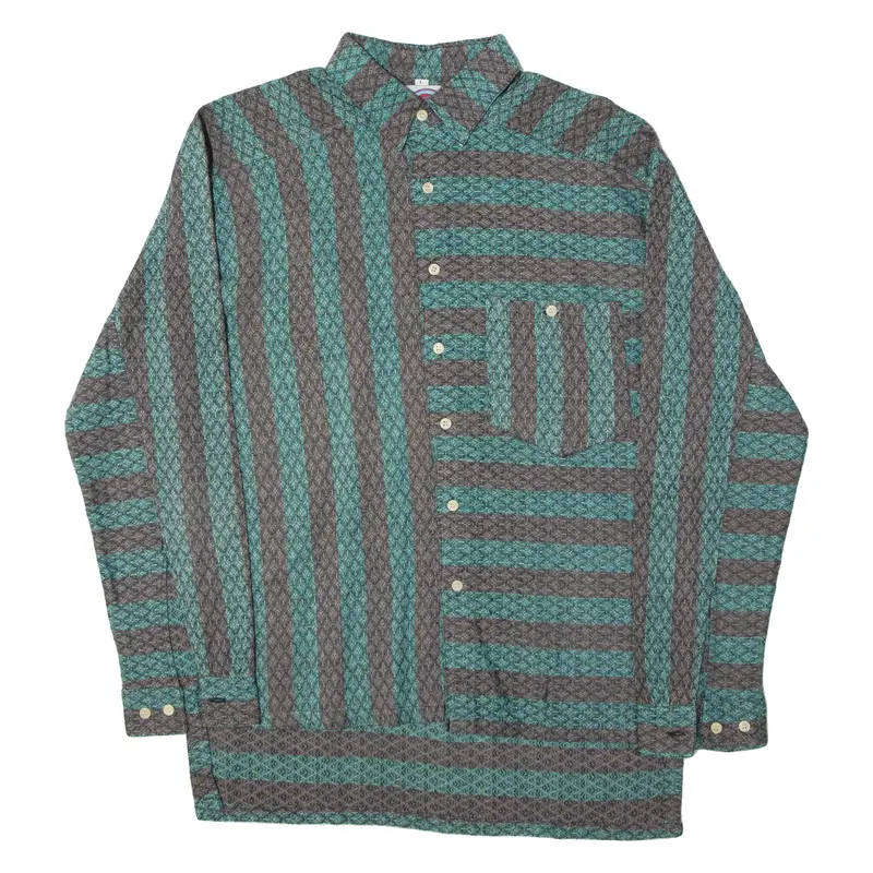 Camp Derby Mens Shirt Green Striped Long Sleeve L 1