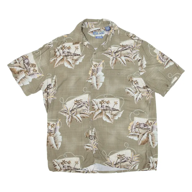 Campia Mens Hawaiian Shirt Green Short Sleeve L 1