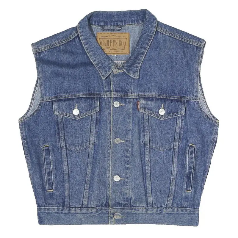 Campusco Mens Blue Denim Button Cotton Sleeveless Jacket M Casual Streetwear 1