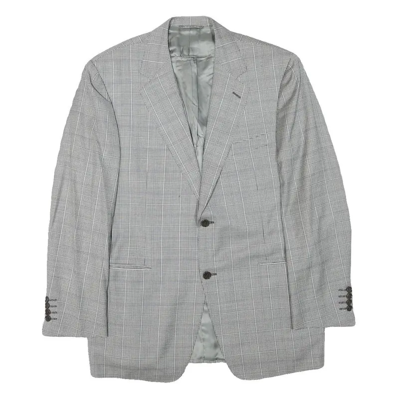 Canali Mens Grey & Black Checked Wool Blend Classic Jacket S Woven Button 1