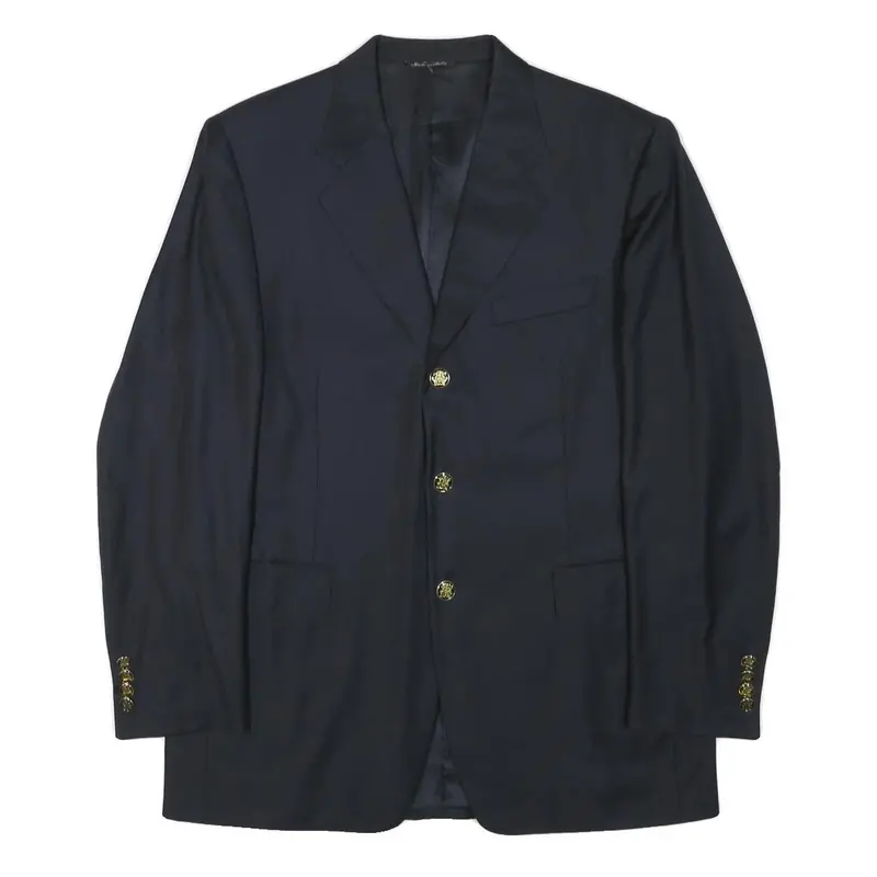 Canali Mens Navy Blue Wool Classic Jacket M Tailored Button Plain Blazer 1