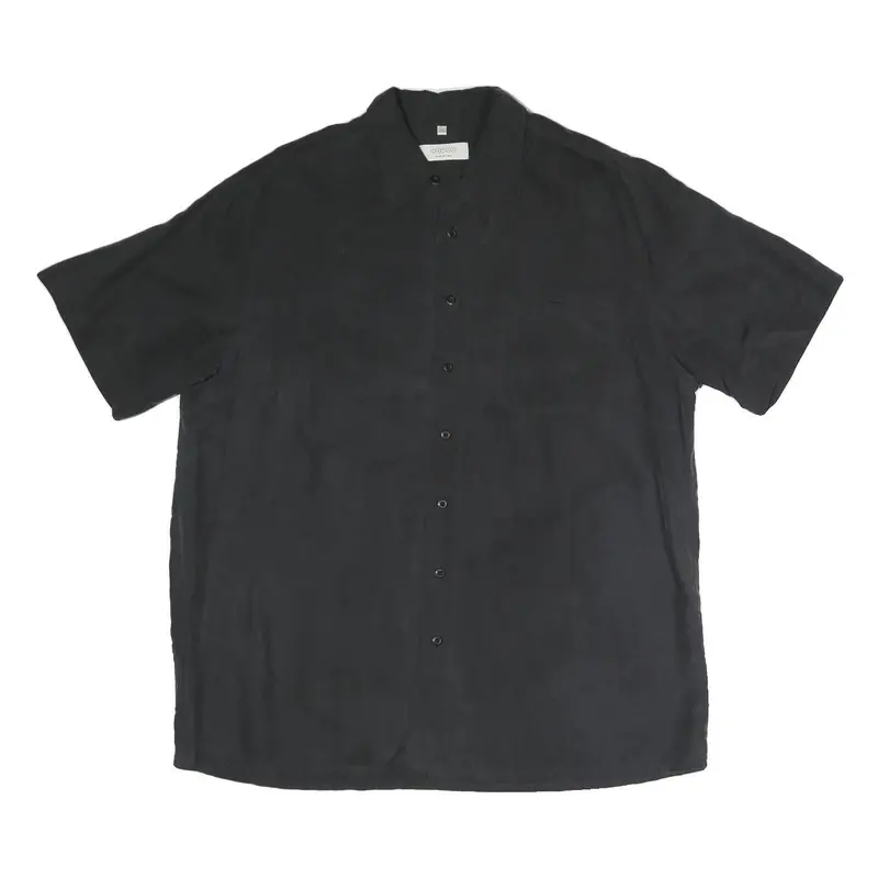 Canda Mens Black Polyester Blend Casual Shirt L Button Front Relaxed Fit 1