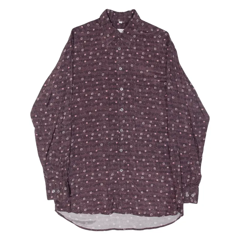 Canda Mens Shirt Purple Viscose Crazy Pattern Long Sleeve S 1
