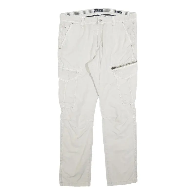 Canda Mens Slim Beige Cargo Trousers Cotton Blend W36 L30 Utility Zip Pocket 1