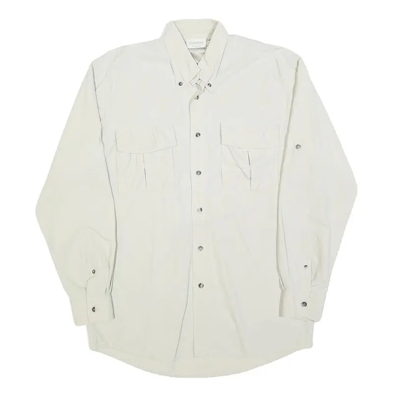 Canda Mens White Casual Shirt M Button-Down Collar Long Sleeve Polyester Blend 1