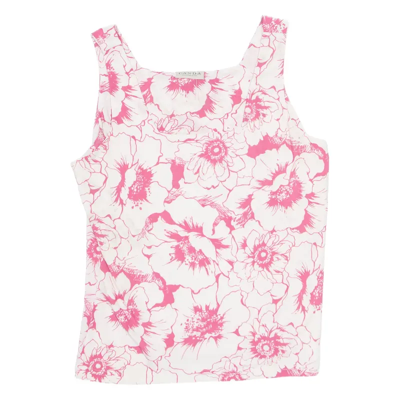 Canda Womens Printed Top Pink Sleeveless Floral L 1