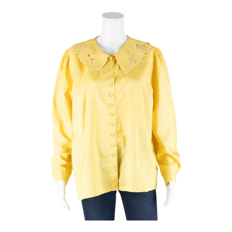 Canda Womens Shirt Blouse Yellow Collared Long Sleeve 90S M 1