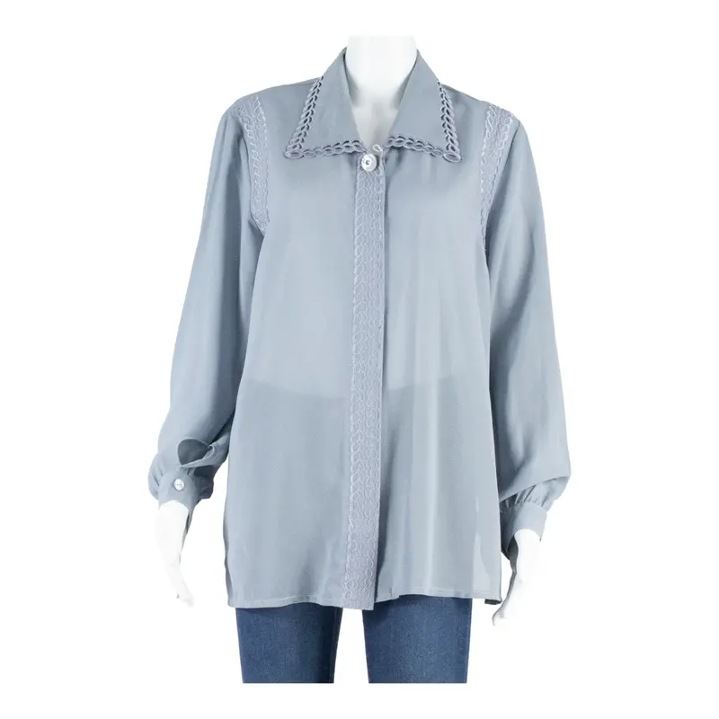 Canover Sheer Womens Blouse Shirt Grey Collared Long Sleeve M 1