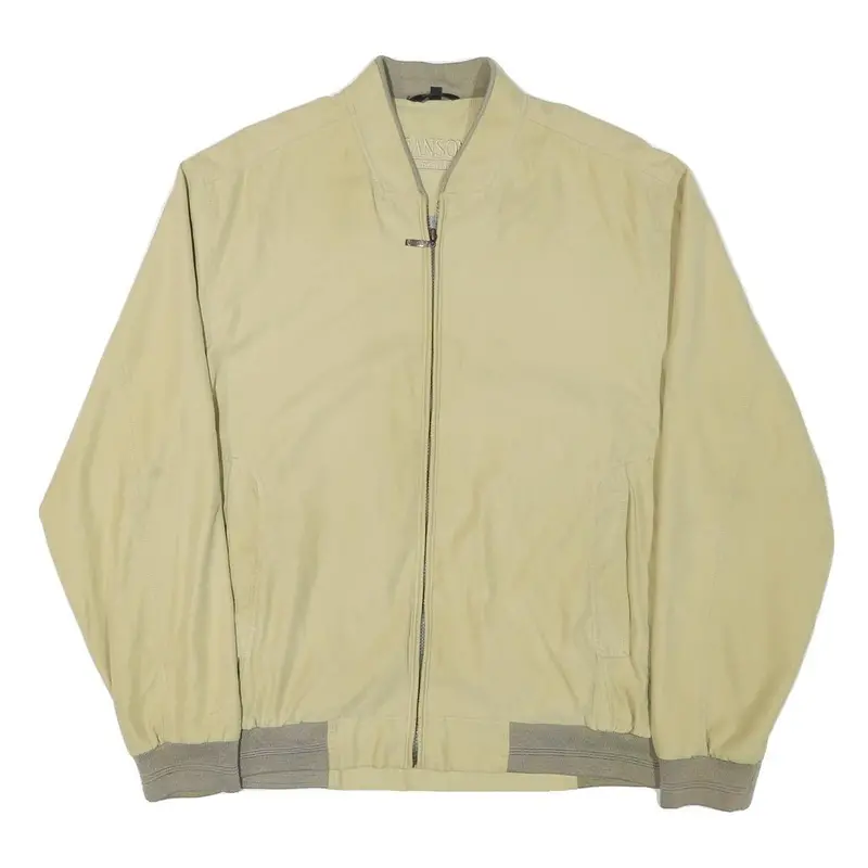 Canson Mens Beige Bomber Jacket L Polyester Blend Zip Plain Classic Casual Wear 1