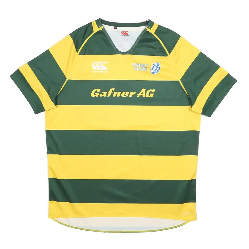 Canterbury Mens Green & Yellow Rugby Style 2Xl Short Sleeve V-Neck Functional 1
