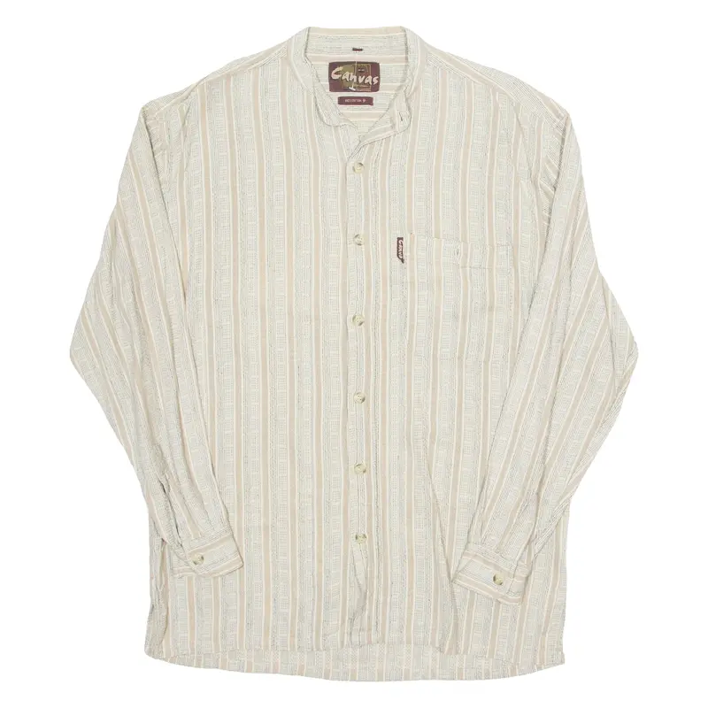 Canvas Womens Blouse Beige Long Sleeve Striped M 1