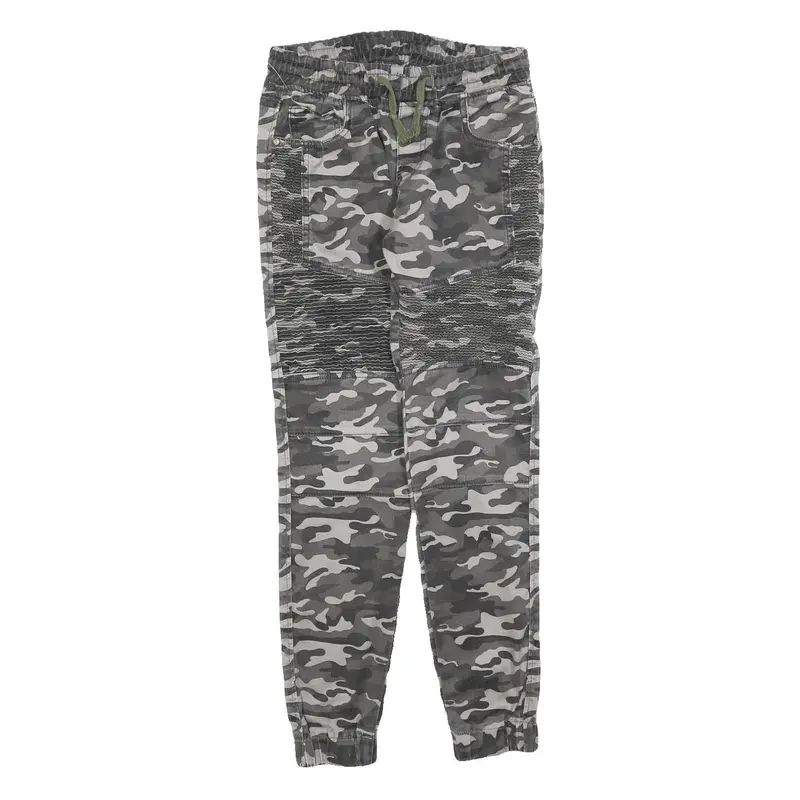Cape Canto Mens Slim Drawstring Cotton Blend Grey Camouflage Trousers W30 L30 1