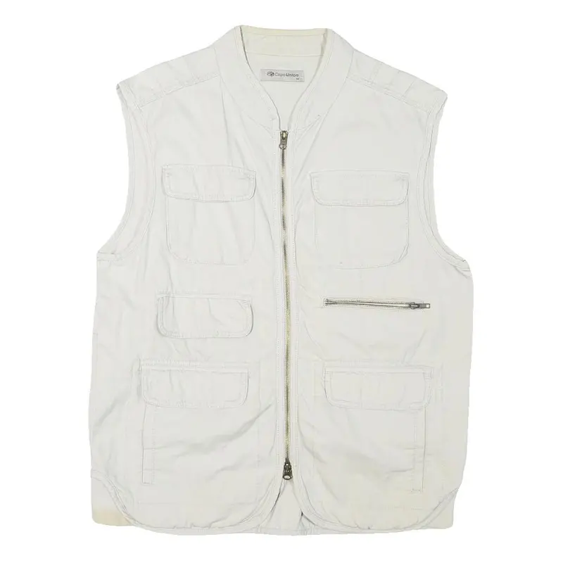 Cape Union Mens White M Cotton Blend Jacket Regular Fit Zip Utility Vest 1