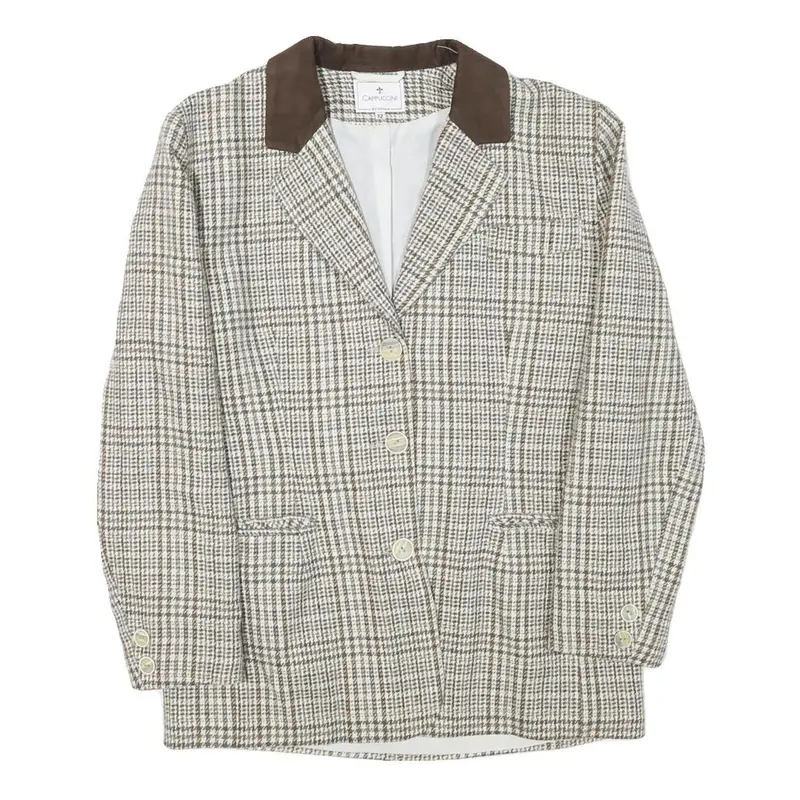 Cappuccini Womens Beige & Brown Check Button Jacket M Wool Blend Tailored 1