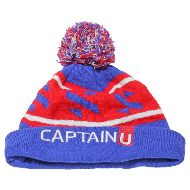 Captain U Bobble Mens Beanie Blue Crazy Pattern 1