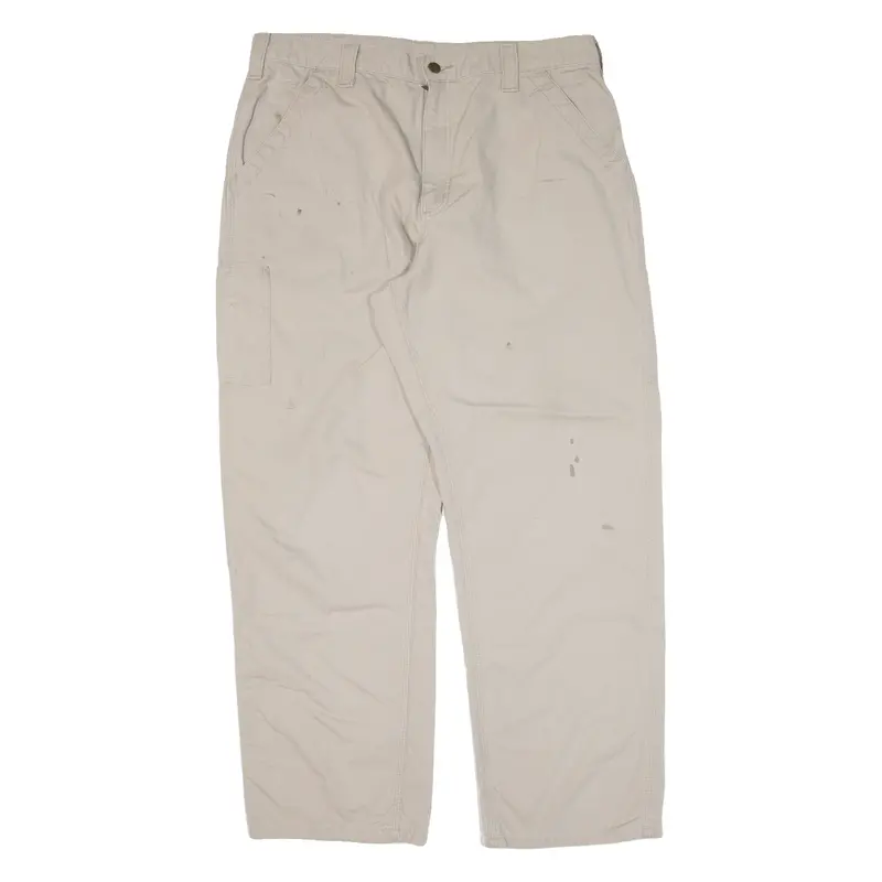 Carhartt Carpenter Workwear Mens Trousers Beige Loose Straight W36 L30 1