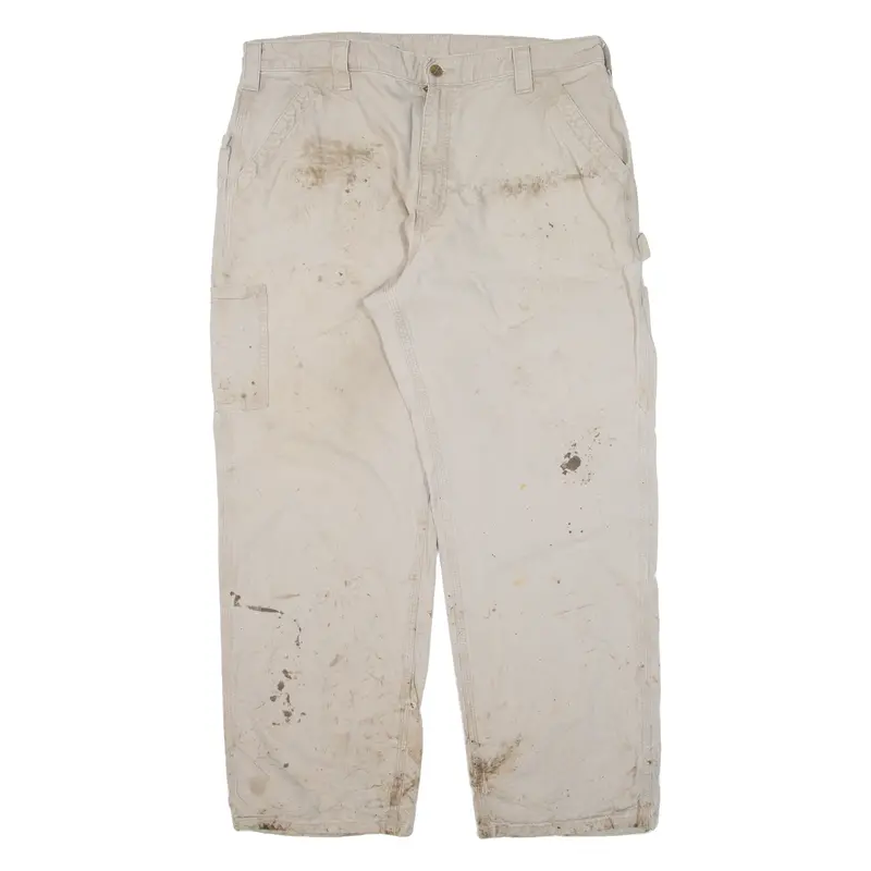 Carhartt Carpenter Workwear Mens Trousers Beige Loose Straight W38 L30 1