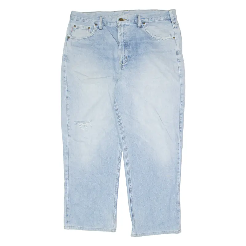 Carhartt Distressed Mens Jeans Blue Regular Straight W38 L27 1