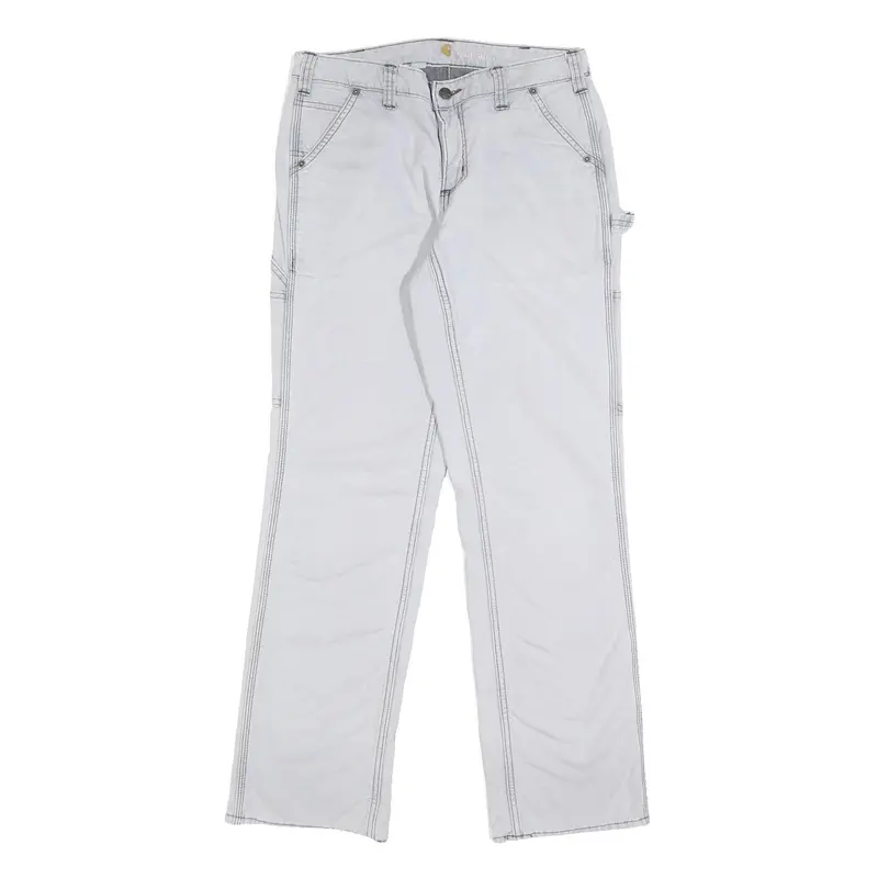 Carhartt Fleece Lined Womens White Regular Straight Carpenter Trousers W29 L30 1