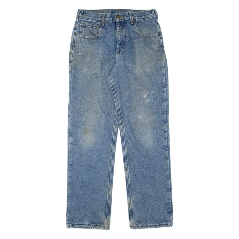 Carhartt Fleece Lined Workwear Mens Jeans Blue Straight Stone Wash W30 L32 1