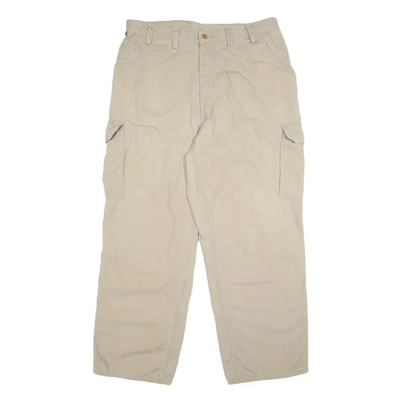 Carhartt Mens Beige Cotton Blend Relaxed Cargo Trousers W37 L31 Workwear 1