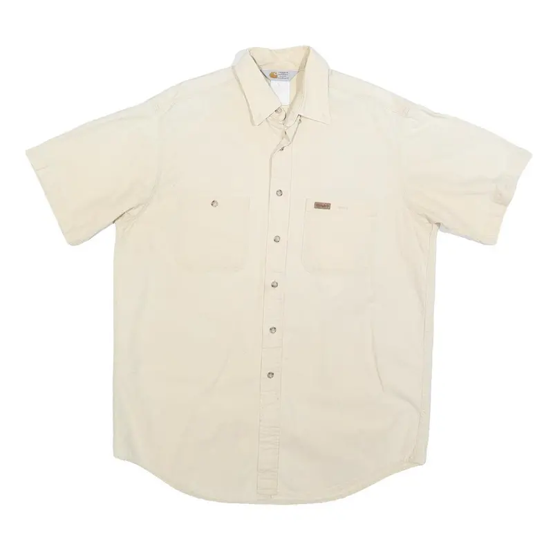 Carhartt Mens Beige Cotton Blend Short Sleeve Shirt L Workwear Casual 1