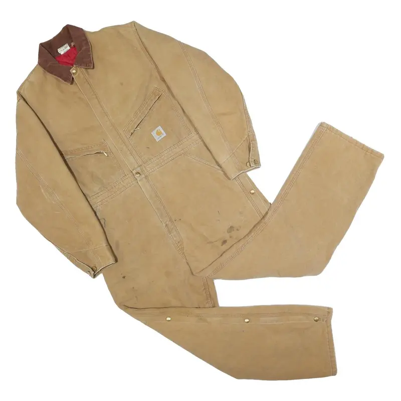 Carhartt Mens Beige Cotton Loose Dungarees L W42 L28 Workwear Utility Overalls 1
