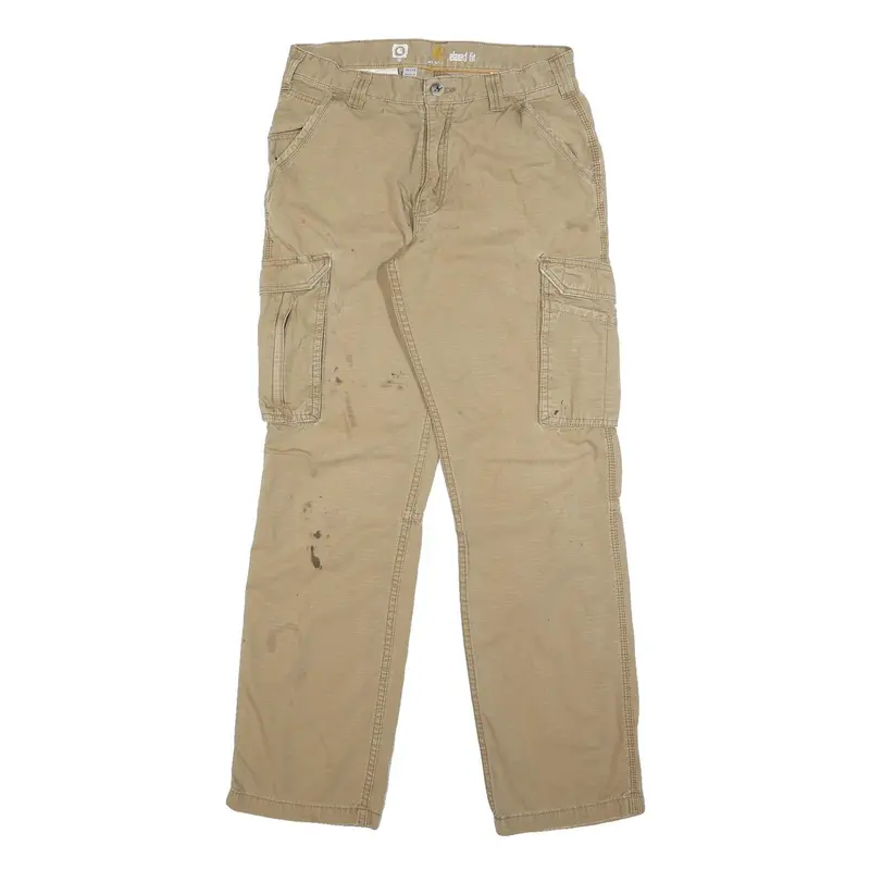 Carhartt Mens Beige Cotton Relaxed Fit Cargo Trousers W32 L34 Workwear Utility 1