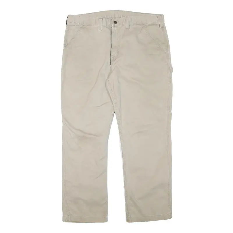 Carhartt Mens Beige Relaxed Straight Trousers W38 L28 Cotton Blend Zip Casual 1
