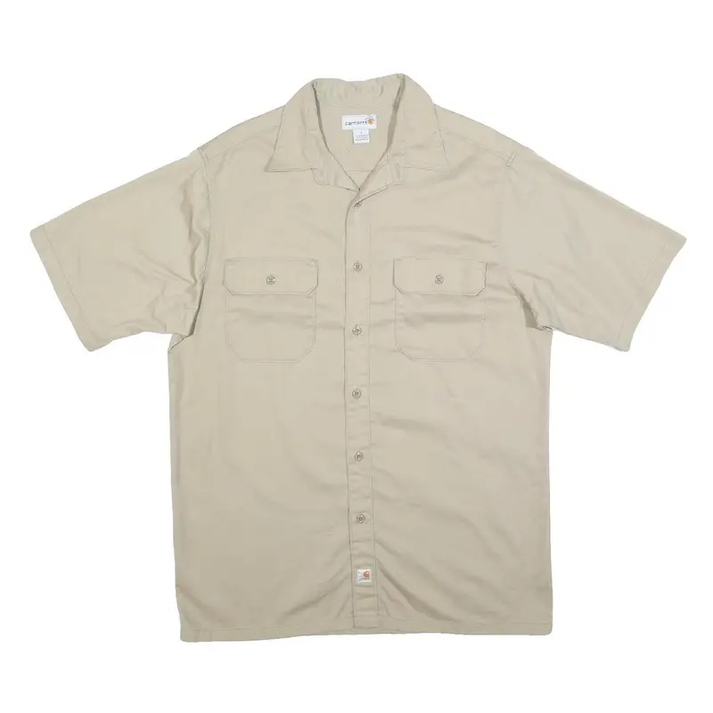 Carhartt Mens Beige Workwear Cotton Shirt L Button Pocket Casual Durable 1
