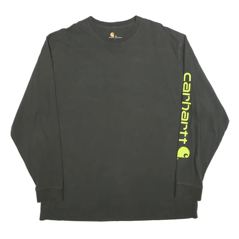 Carhartt Mens Black Xl Long Sleeve Crew Neck Logo Print Cotton Blend T-Shirt 1