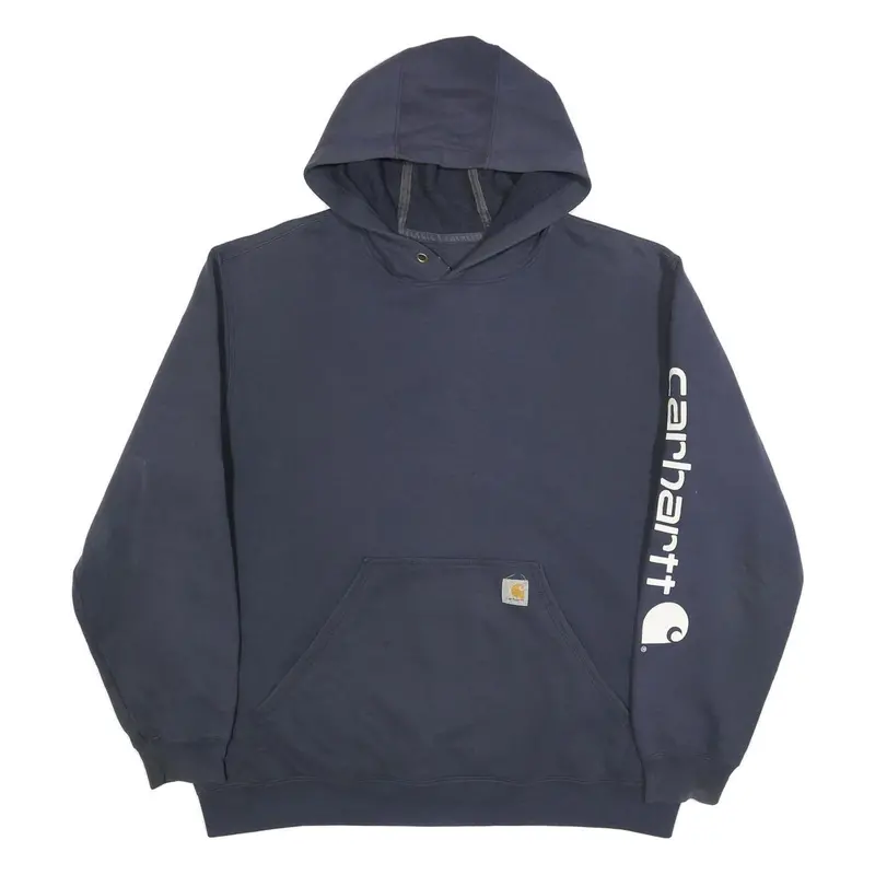 Carhartt Mens Blue Hoodie Xl Sleeve Logo Cotton Blend Pullover Casual 1