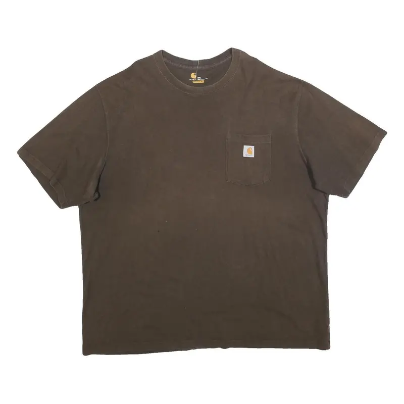 Carhartt Mens Brown Pocket T-Shirt 2Xl Short Sleeve Crew Neck Workwear Casual 1