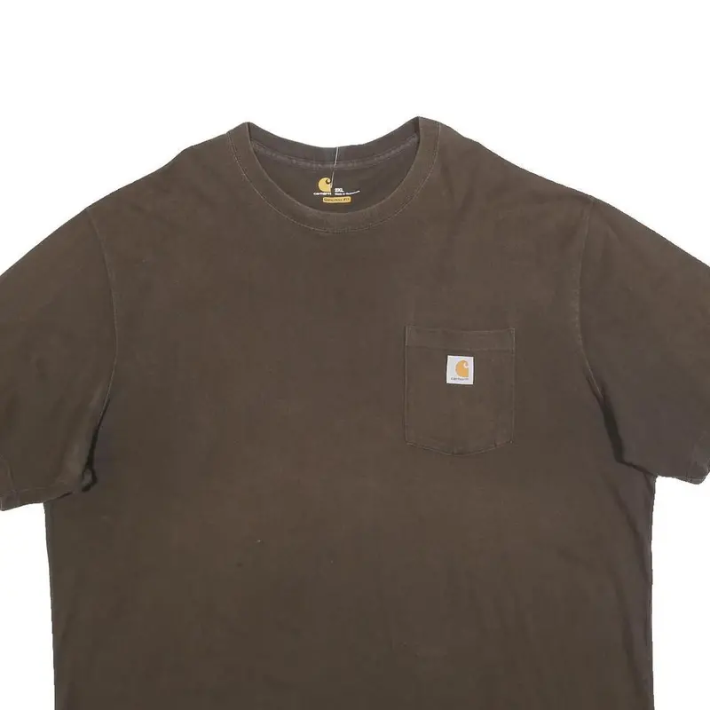Carhartt Mens Brown Pocket T-Shirt 2Xl Short Sleeve Crew Neck Workwear Casual 2