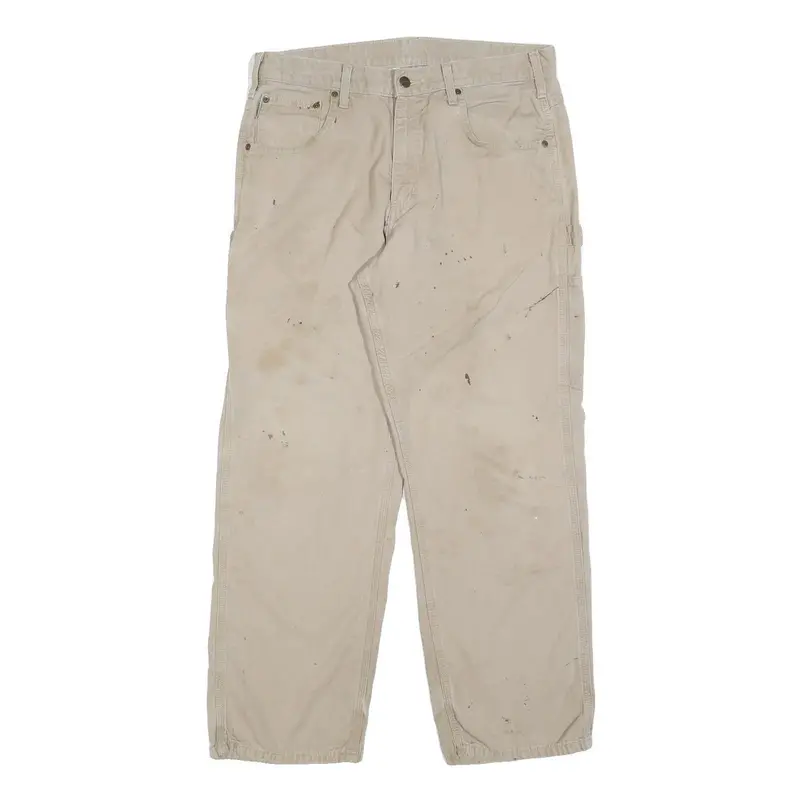 Carhartt Mens Cotton Blend Beige Loose Straight Trousers W34 L30 Workwear Casual 1