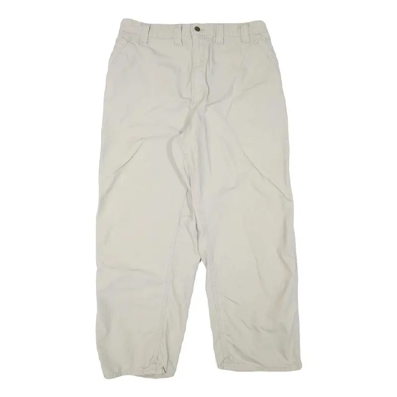 Carhartt Mens Cotton Blend Beige Relaxed Straight Trousers W34 L27 Workwear Zip 1