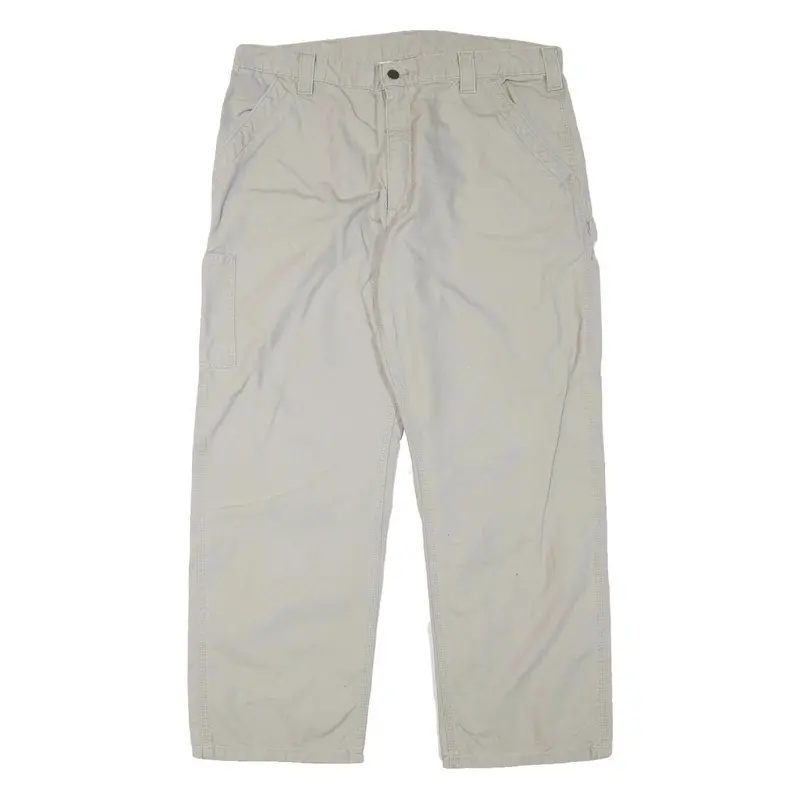 Carhartt Mens Cotton Blend Beige Relaxed Straight Trousers W37 L29 Workwear 1