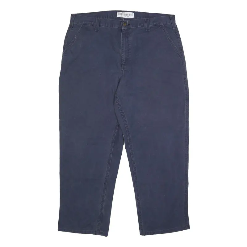 Carhartt Mens Cotton Blend Blue Loose Straight Trousers W38 L30 Durable Workwear 1