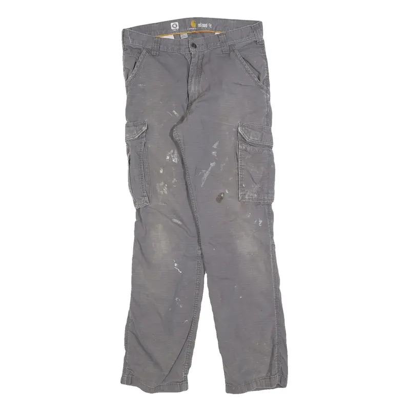 Carhartt Mens Cotton Blend Grey Relaxed Cargo Trousers W32 L31 Durable Workwear 1