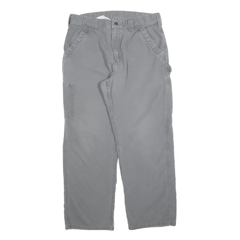 Carhartt Mens Cotton Blend Grey Relaxed Straight Trousers W34 L30 Workwear 1