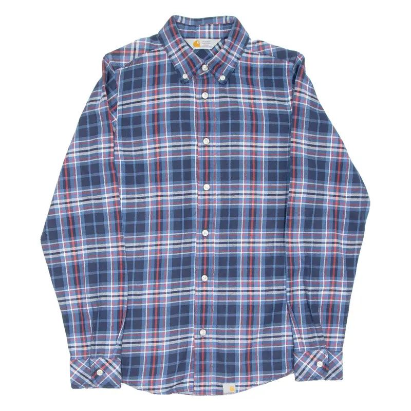 Carhartt Mens Flannel Shirt Blue Check Long Sleeve Xs 1