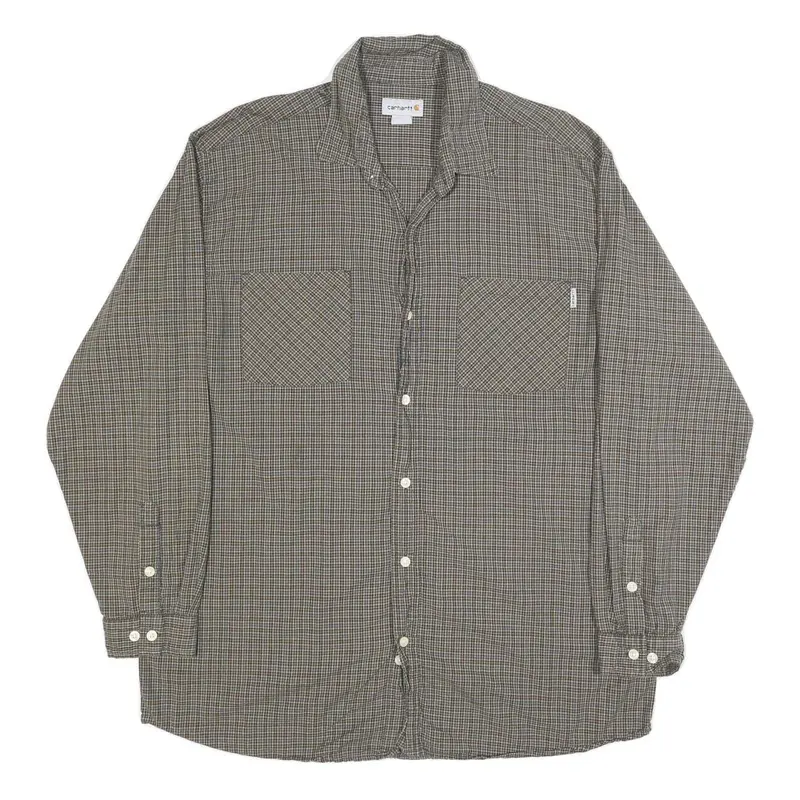Carhartt Mens Green & Brown Check Shirt Xl Button Front Long Sleeve Casual 1