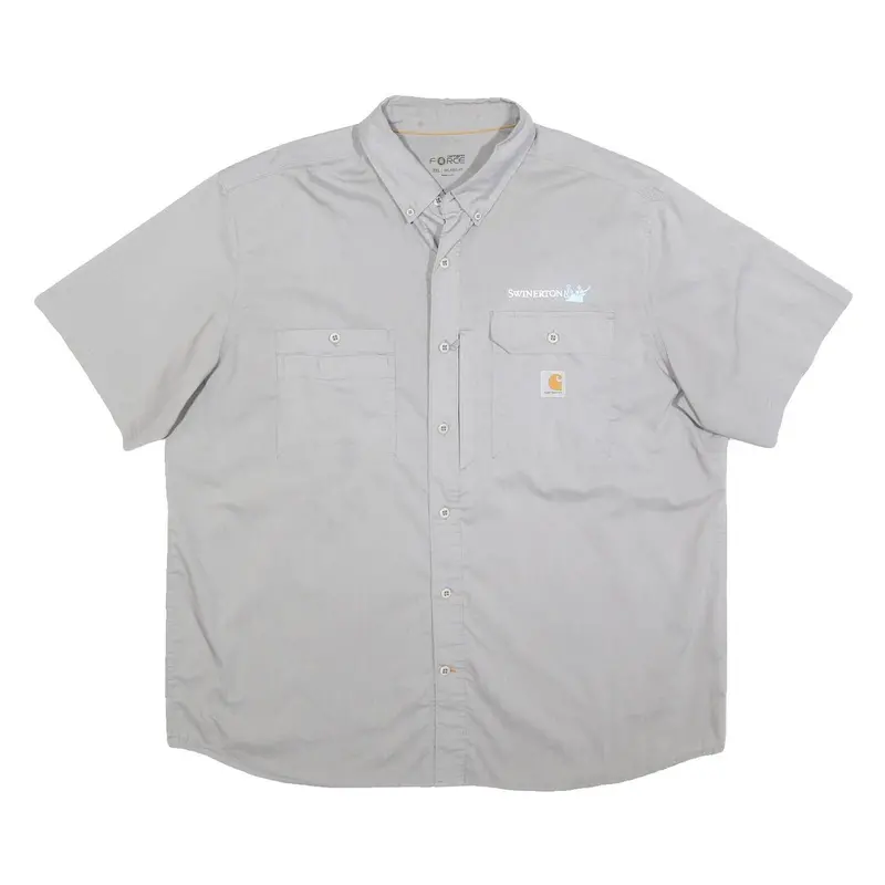 Carhartt Mens Grey & Light Grey Short Sleeve Work Shirt 2Xl Button Down 1