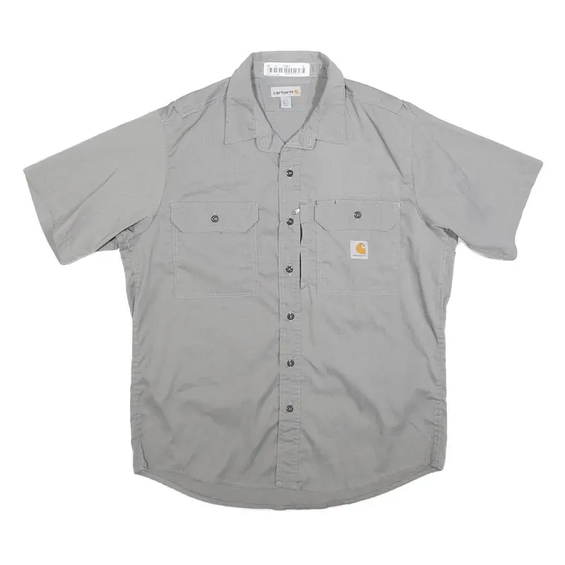 Carhartt Mens Grey & Light Grey Work Shirt L Durable Cotton Blend Comfortable 1