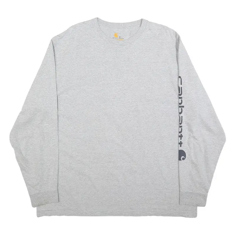 Carhartt Mens Grey Xl Long Sleeve Crew Neck Cotton Logo Print T-Shirt 1