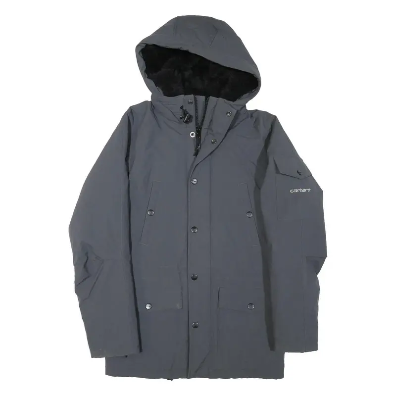 Carhartt Mens Grey Zip Jacket Xs Polyester Blend Plain Workwear Hooded 1